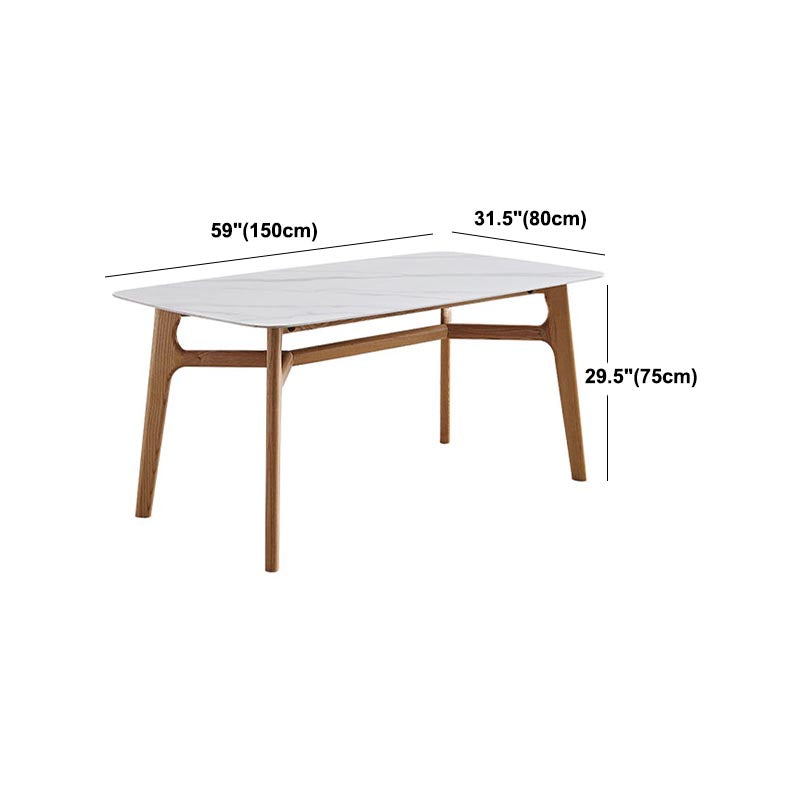 Modern White Stone Top Dinner Table Rectangle Natural Finish Legs Dinette Table