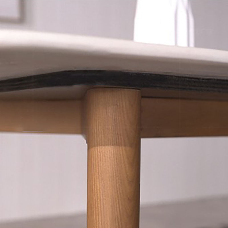 Stone Top Dining Table Mid-Century Modern Table with 4 Wood Legs