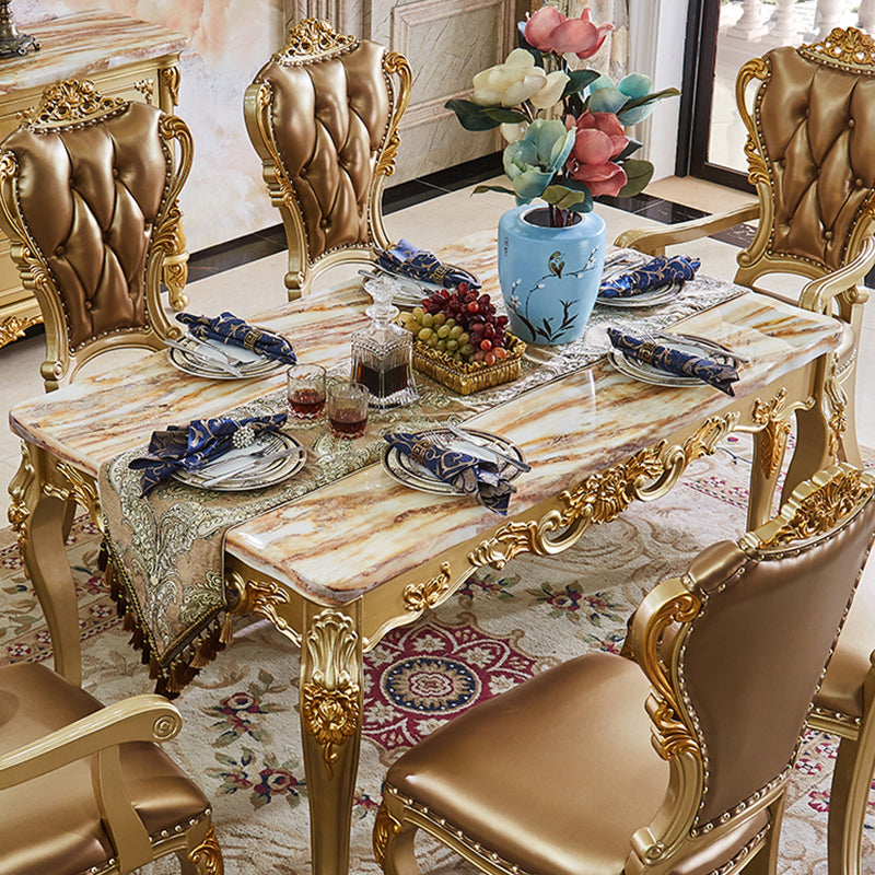 Marble Top Dining Table Rectangle Dining Table with 4 Wood Legs