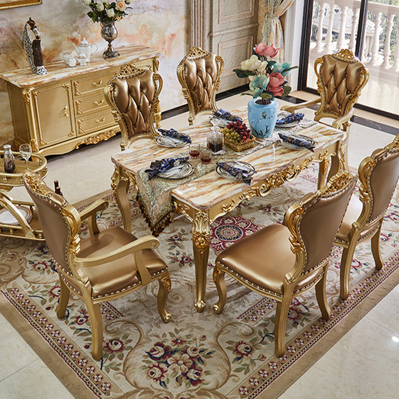 Marble Top Dining Table Rectangle Dining Table with 4 Wood Legs