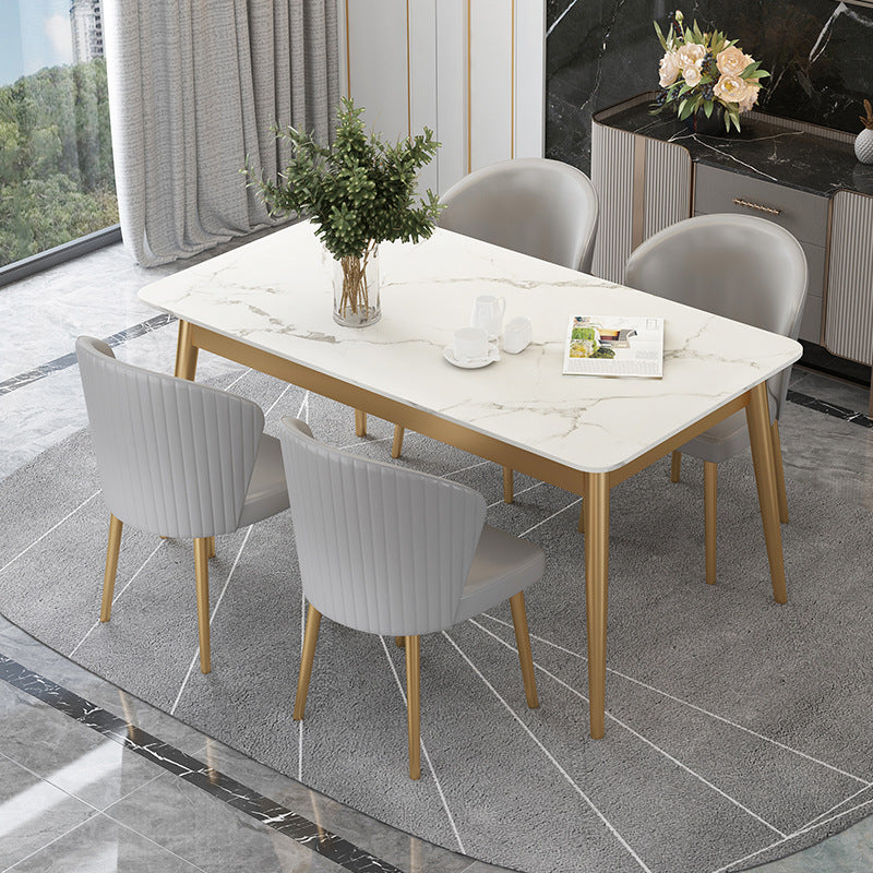 White Stone Top Dining Table Contemporary Rectangle Dining Table with 4 Legs