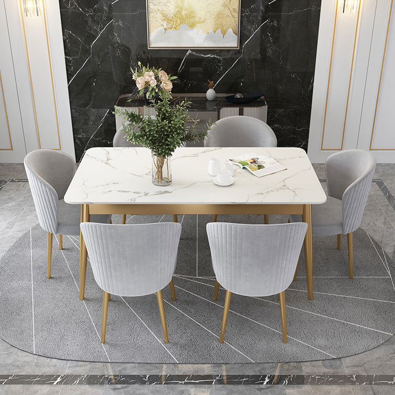 White Stone Top Dining Table Contemporary Rectangle Dining Table with 4 Legs