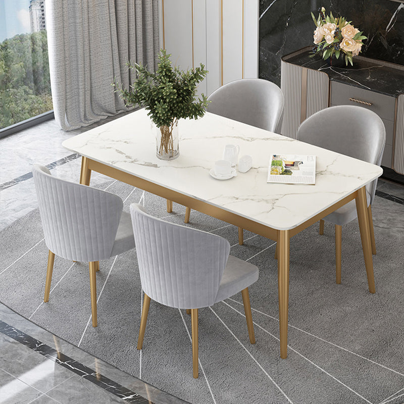 White Stone Top Dining Table Contemporary Rectangle Dining Table with 4 Legs