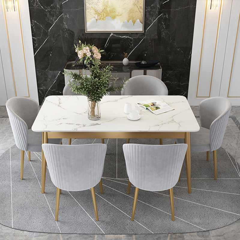 White Stone Top Dining Table Contemporary Rectangle Dining Table with 4 Legs