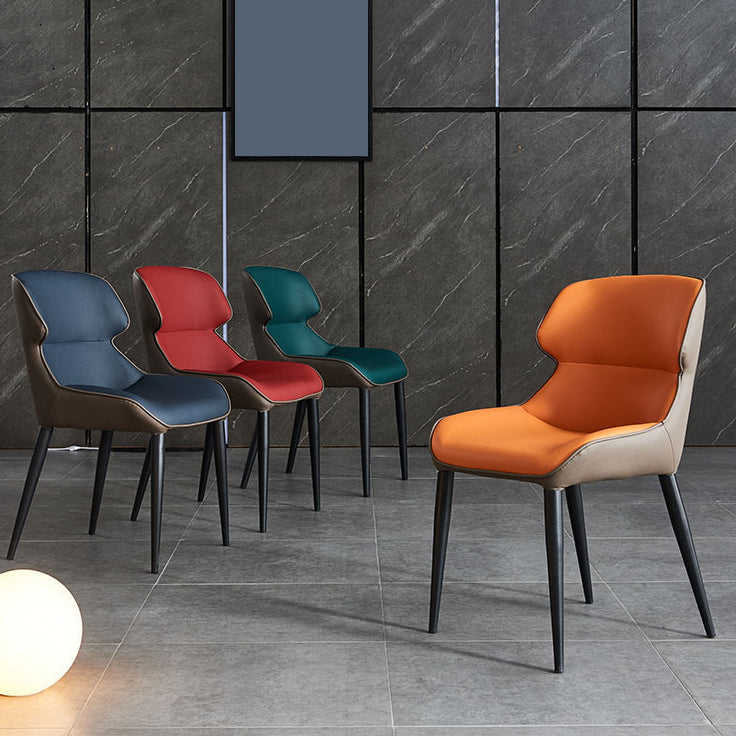 Faux Leather and Metal Armless Dining Chairs Modern Side Chair