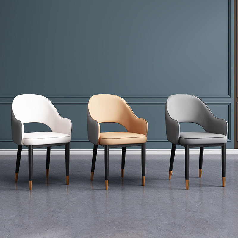 Contemporary Style Dining Chair Steel Legs Arm Chair with Upholstered