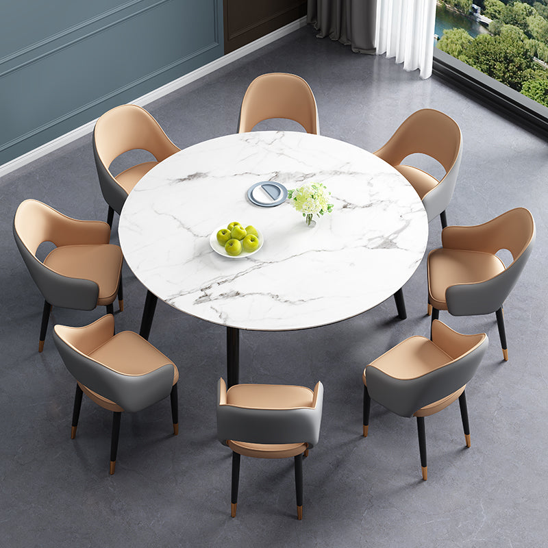 Contemporary Style Dining Chair Steel Legs Arm Chair with Upholstered