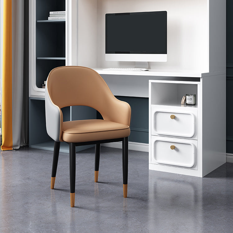 Contemporary Style Dining Chair Steel Legs Arm Chair with Upholstered