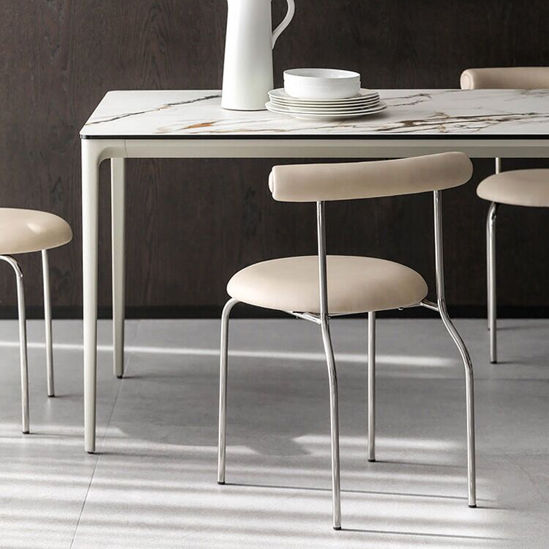 Silver Metal Legs Armless Dining Chairs Modern Faux Leather Dining Side Chair