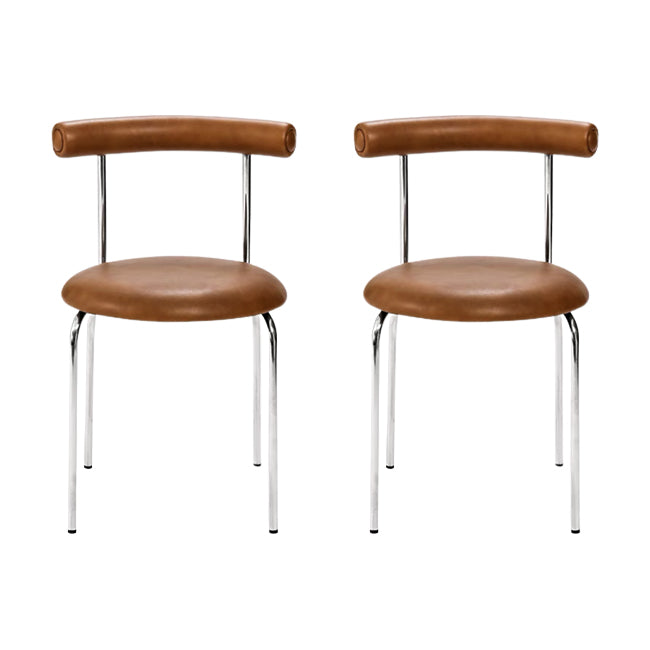 Silver Metal Legs Armless Dining Chairs Modern Faux Leather Dining Side Chair