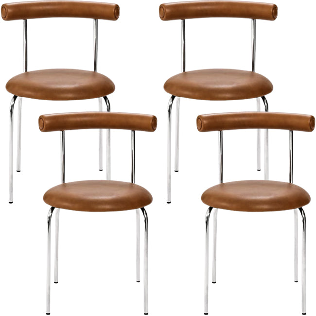 Silver Metal Legs Armless Dining Chairs Modern Faux Leather Dining Side Chair