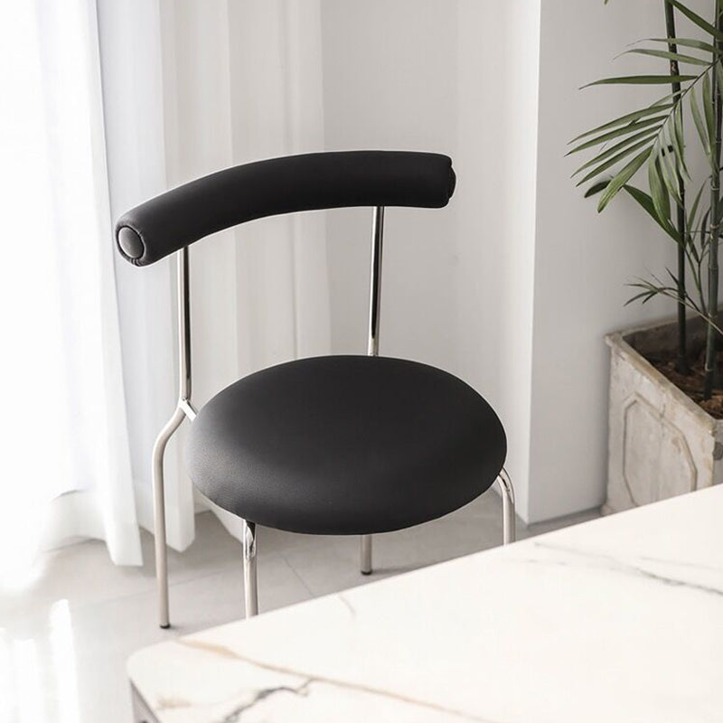 Silver Metal Legs Armless Dining Chairs Modern Faux Leather Dining Side Chair