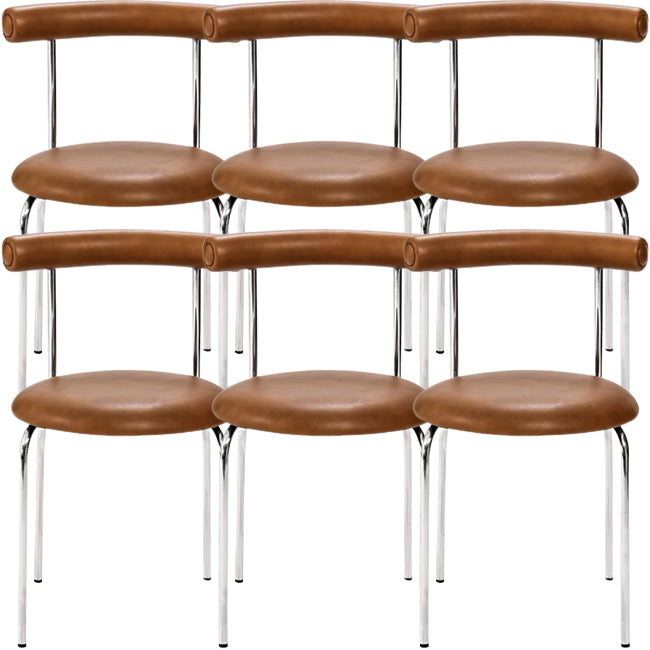 Silver Metal Legs Armless Dining Chairs Modern Faux Leather Dining Side Chair