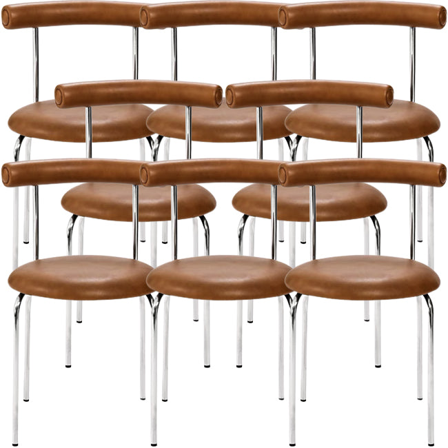 Silver Metal Legs Armless Dining Chairs Modern Faux Leather Dining Side Chair