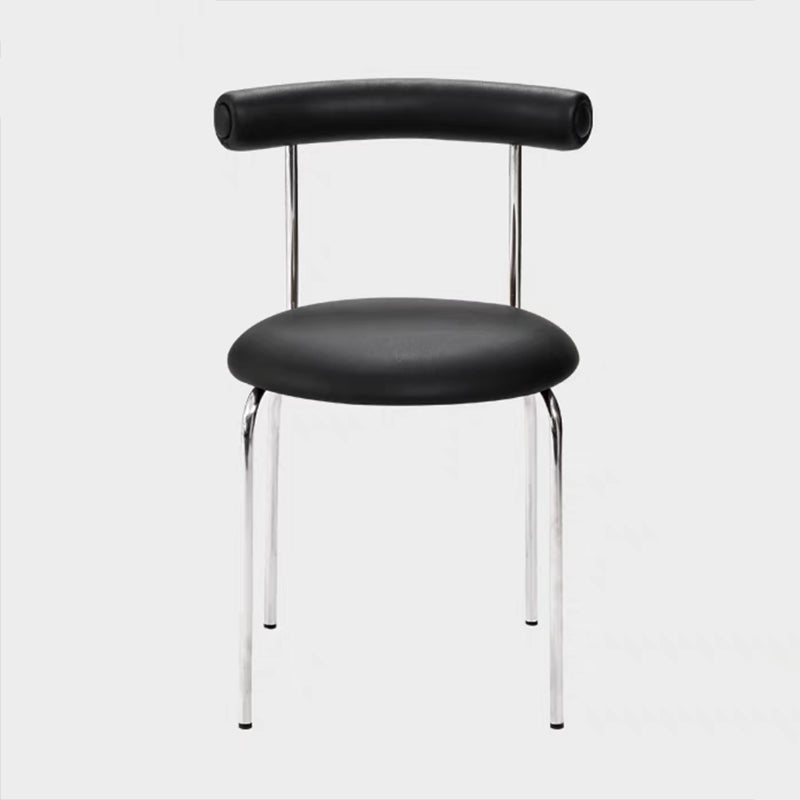 Silver Metal Legs Armless Dining Chairs Modern Faux Leather Dining Side Chair