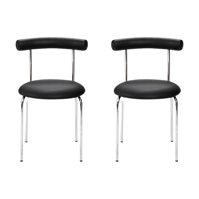 Silver Metal Legs Armless Dining Chairs Modern Faux Leather Dining Side Chair