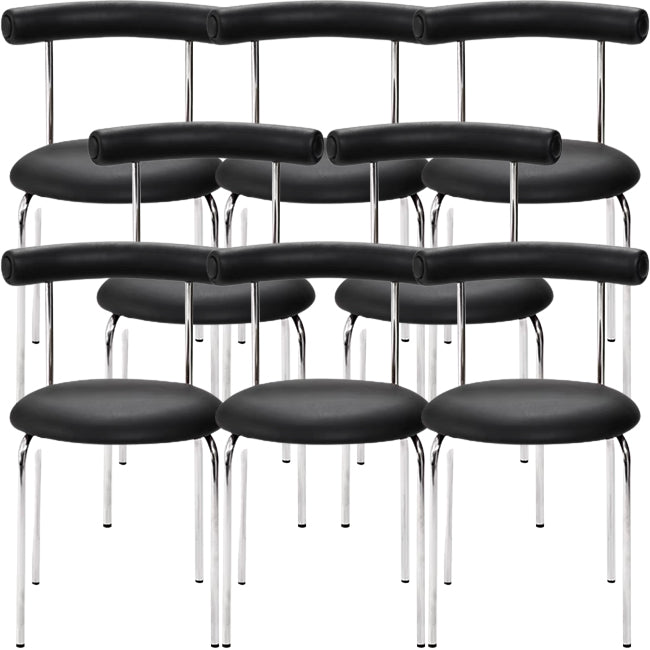 Silver Metal Legs Armless Dining Chairs Modern Faux Leather Dining Side Chair