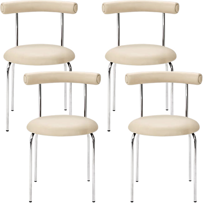 Silver Metal Legs Armless Dining Chairs Modern Faux Leather Dining Side Chair