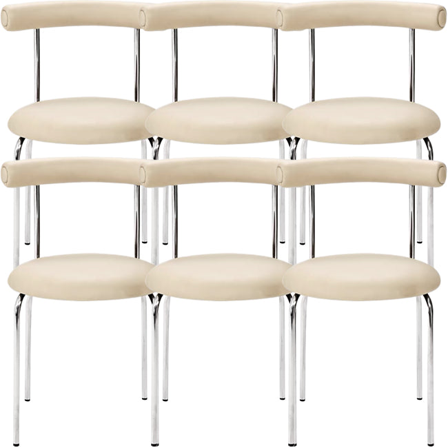 Silver Metal Legs Armless Dining Chairs Modern Faux Leather Dining Side Chair