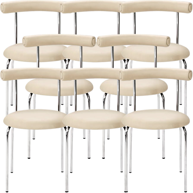 Silver Metal Legs Armless Dining Chairs Modern Faux Leather Dining Side Chair