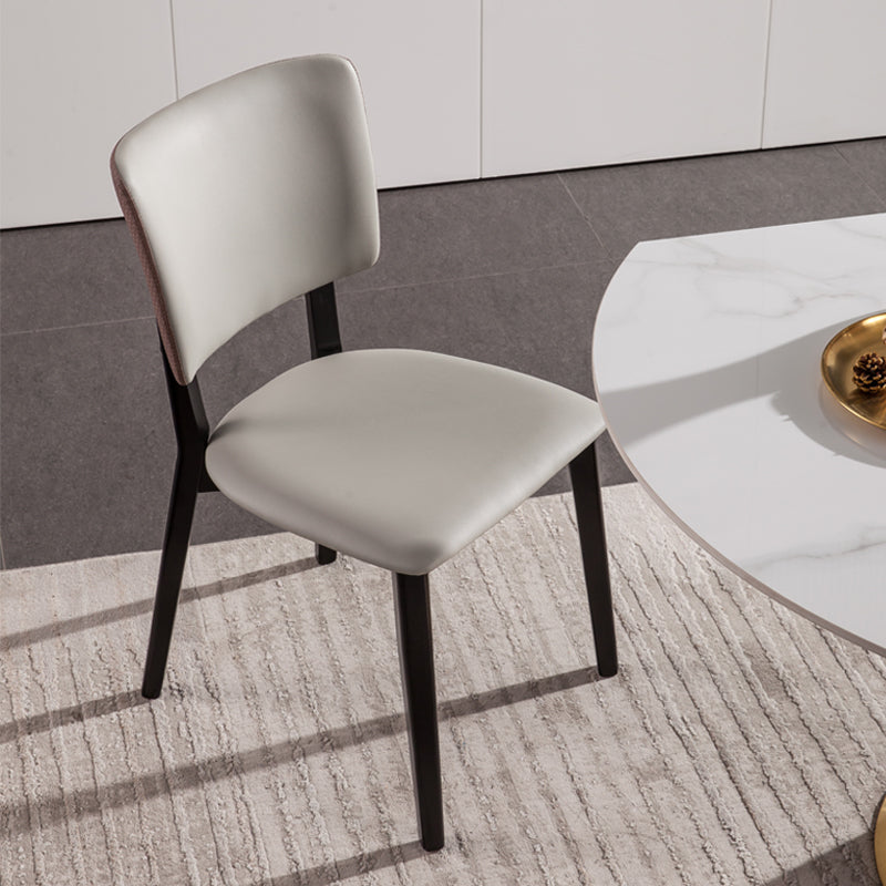 Solid Wood Frame Dining Chairs Modern Faux Leather Armless Chair