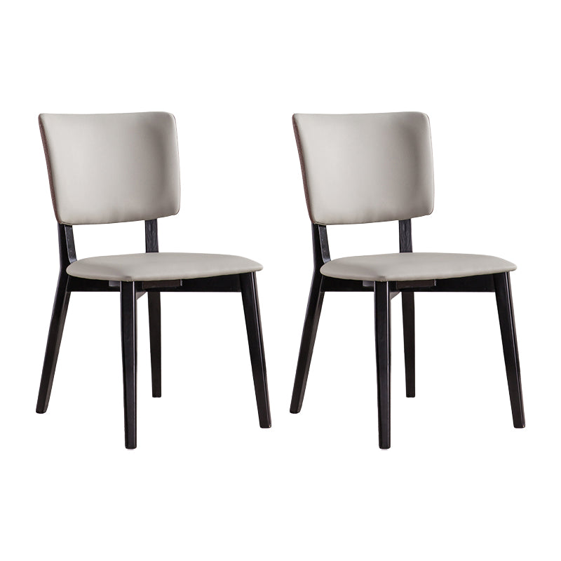 Solid Wood Frame Dining Chairs Modern Faux Leather Armless Chair