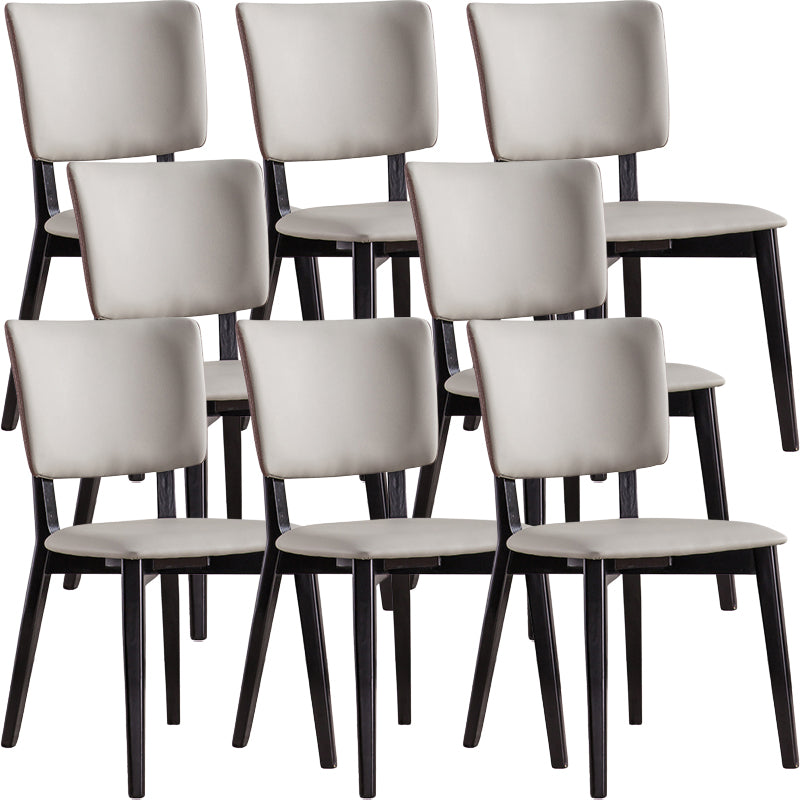 Solid Wood Frame Dining Chairs Modern Faux Leather Armless Chair