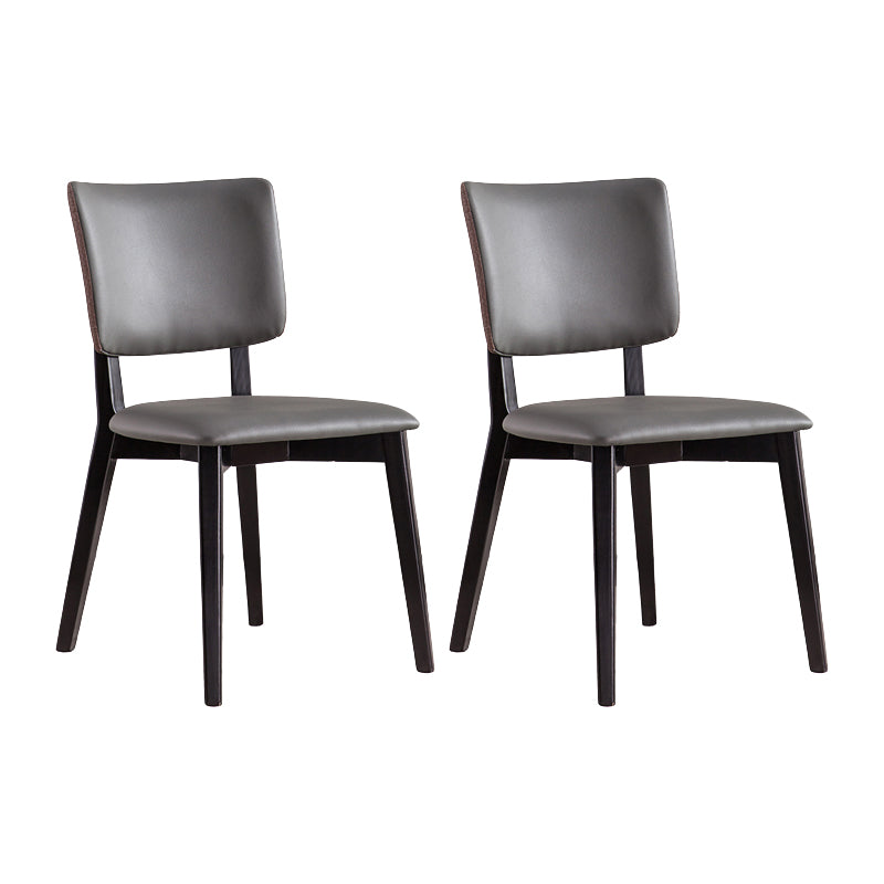 Solid Wood Frame Dining Chairs Modern Faux Leather Armless Chair