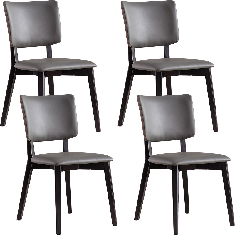 Solid Wood Frame Dining Chairs Modern Faux Leather Armless Chair