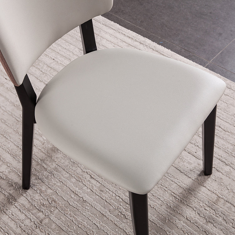 Solid Wood Frame Dining Chairs Modern Faux Leather Armless Chair