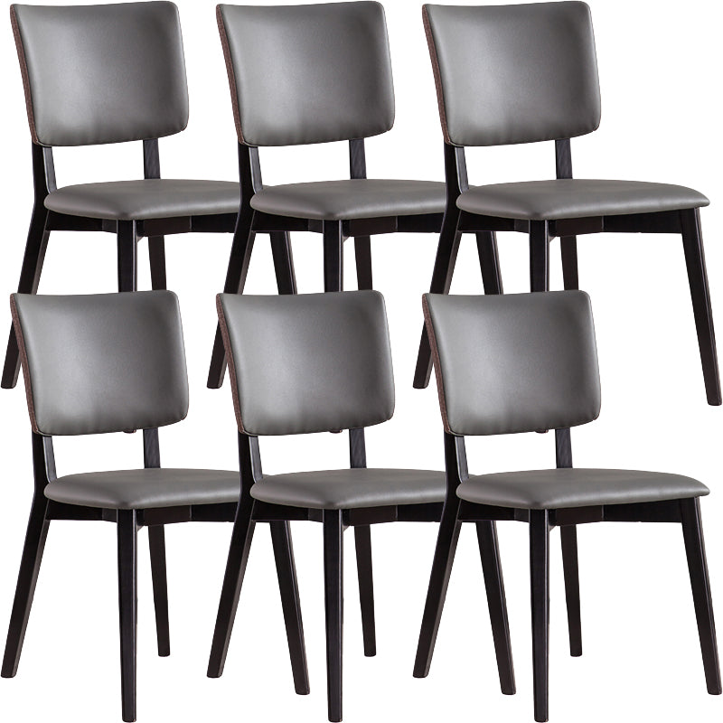Solid Wood Frame Dining Chairs Modern Faux Leather Armless Chair