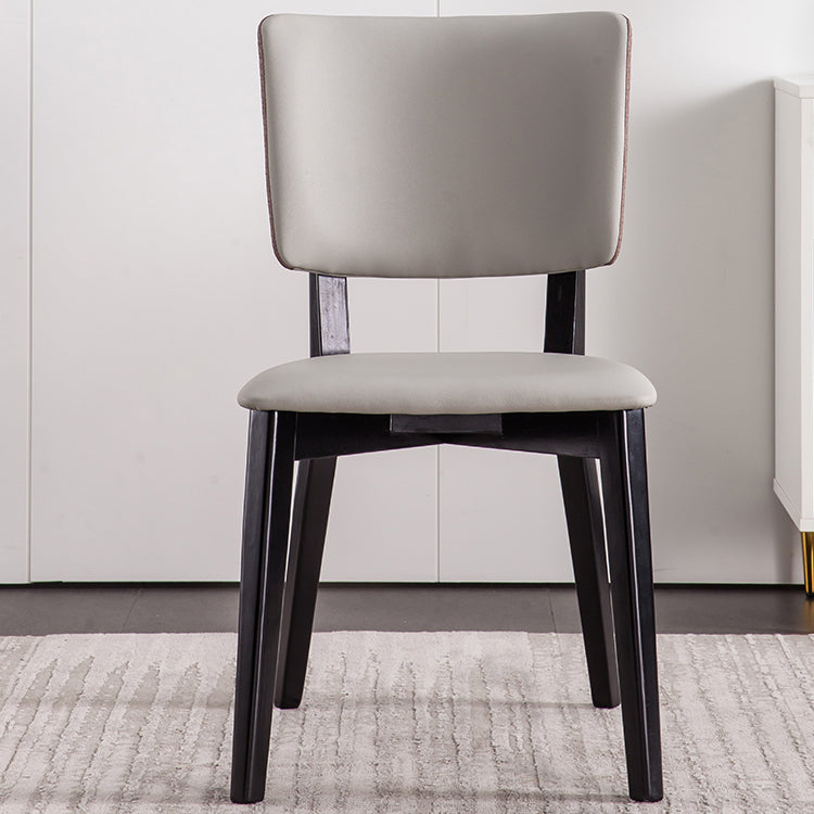 Solid Wood Frame Dining Chairs Modern Faux Leather Armless Chair