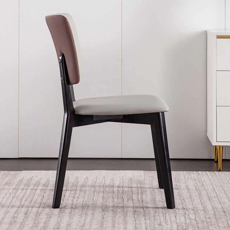 Solid Wood Frame Dining Chairs Modern Faux Leather Armless Chair