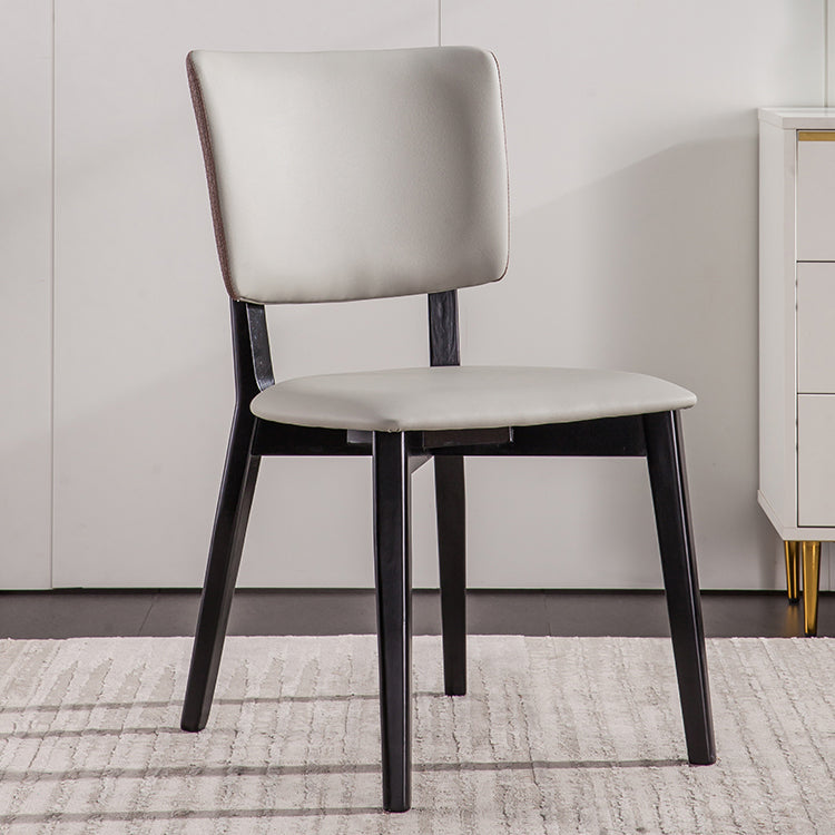 Solid Wood Frame Dining Chairs Modern Faux Leather Armless Chair