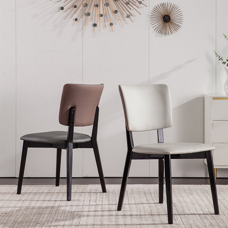 Solid Wood Frame Dining Chairs Modern Faux Leather Armless Chair