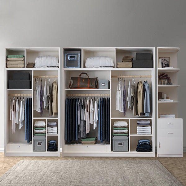 Modern White Wardrobe Armoire Wooden Wardrobe Cabinet with Shelves