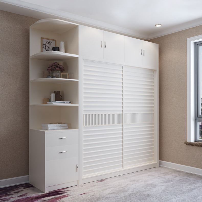 Modern White Wardrobe Armoire Wooden Wardrobe Cabinet with Shelves
