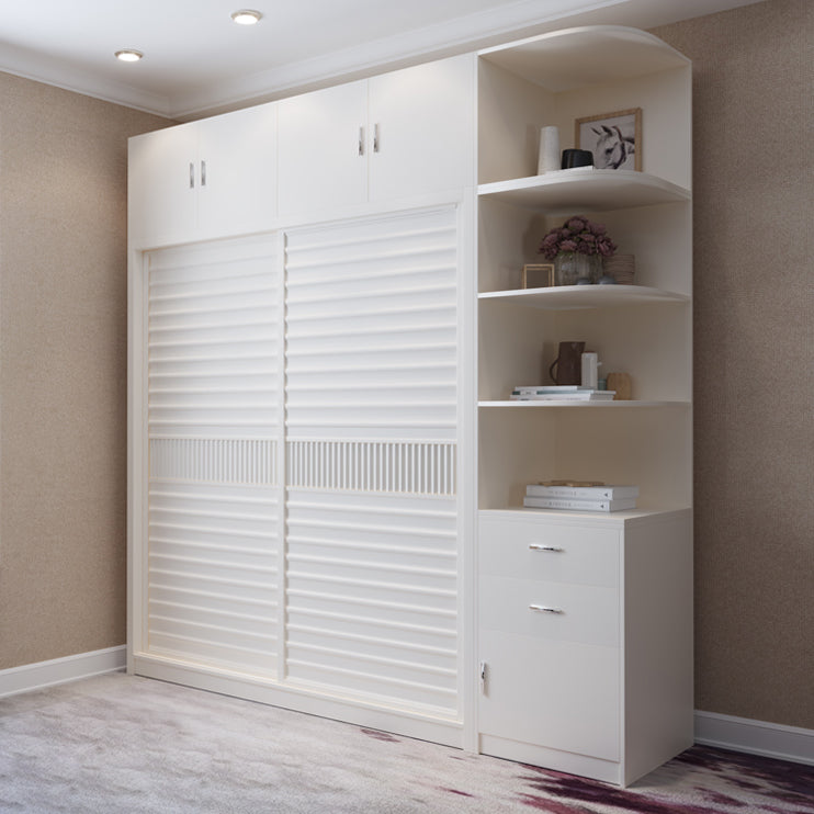 Modern White Wardrobe Armoire Wooden Wardrobe Cabinet with Shelves