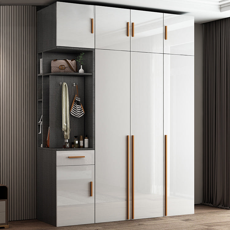 Modern Solid Wood Wardrobe for Home High Gloss White Cabinet