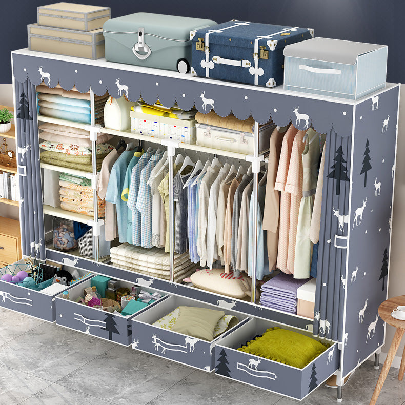 Steel Frame Wardrobe Cabinet Modern Style Wardrobe Armoire with Drawer