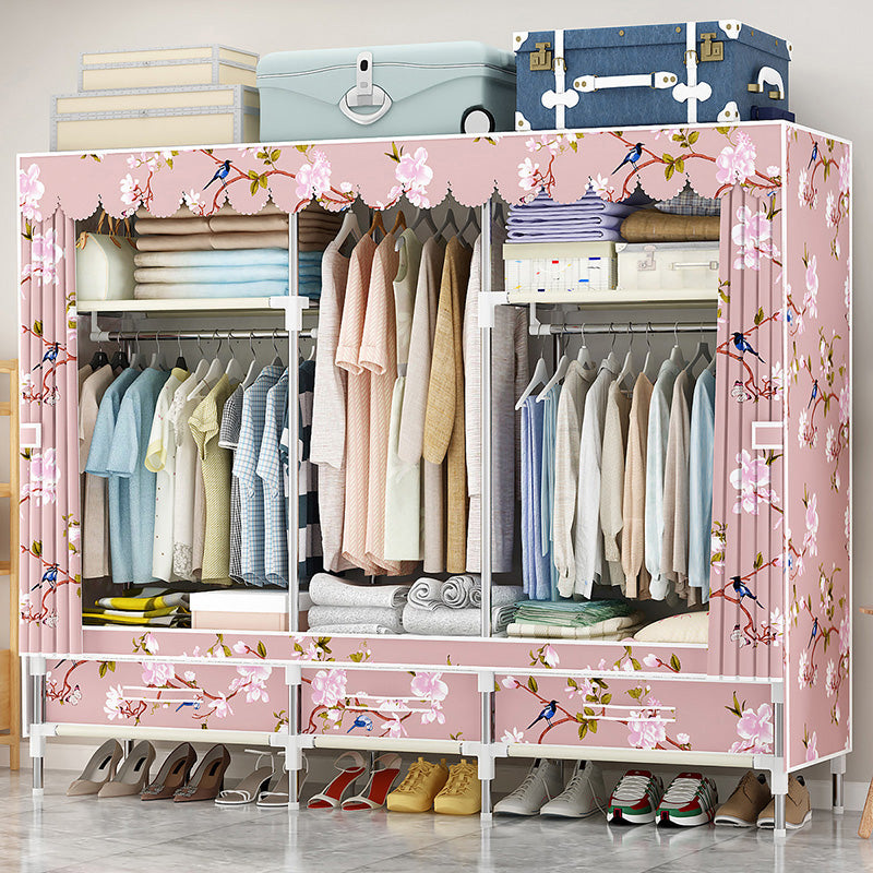 Steel Frame Wardrobe Cabinet Modern Style Wardrobe Armoire with Drawer