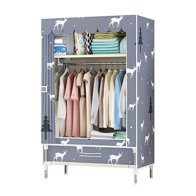 Steel Frame Wardrobe Cabinet Modern Style Wardrobe Armoire with Drawer