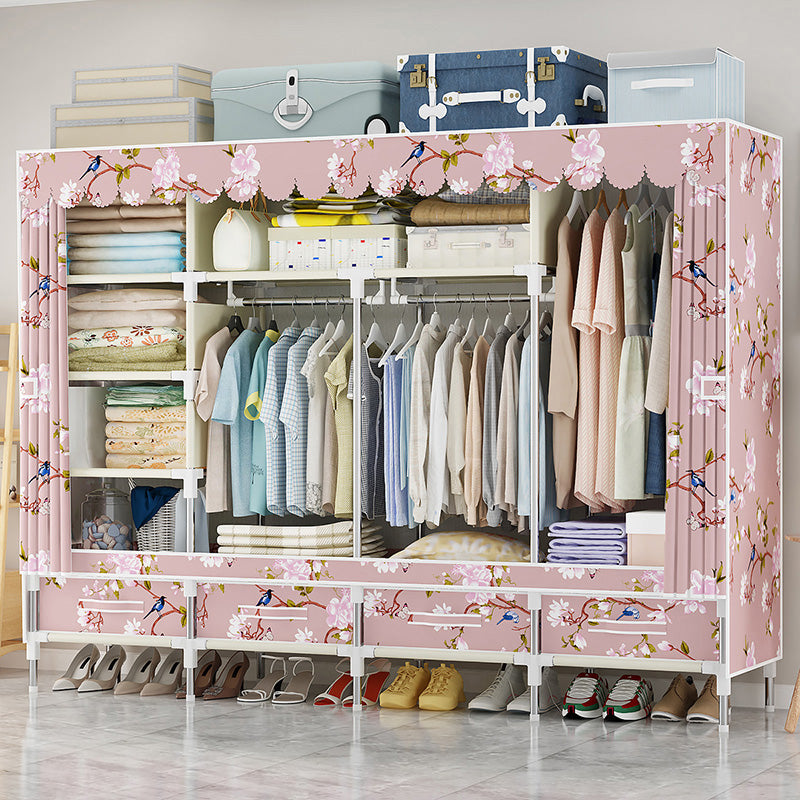 Steel Frame Wardrobe Cabinet Modern Style Wardrobe Armoire with Drawer