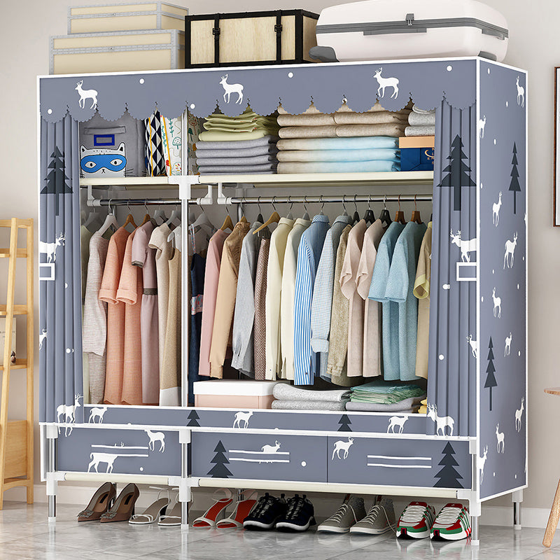 Steel Frame Wardrobe Cabinet Modern Style Wardrobe Armoire with Drawer