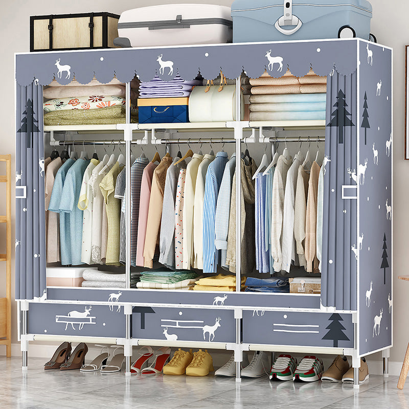 Steel Frame Wardrobe Cabinet Modern Style Wardrobe Armoire with Drawer