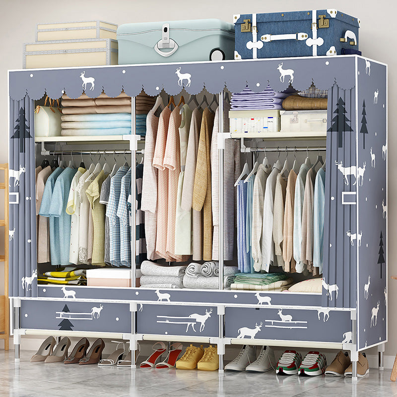 Steel Frame Wardrobe Cabinet Modern Style Wardrobe Armoire with Drawer