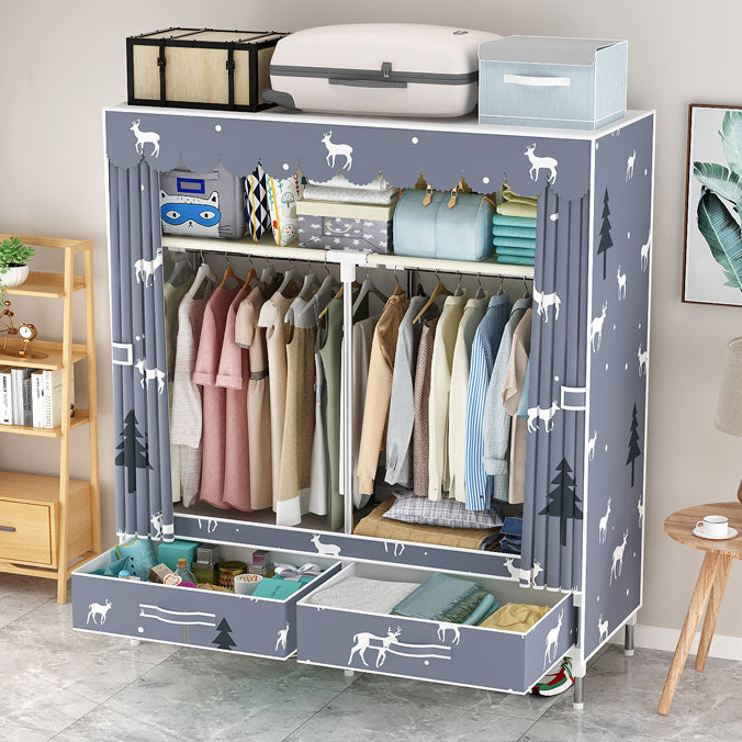 Steel Frame Wardrobe Cabinet Modern Style Wardrobe Armoire with Drawer