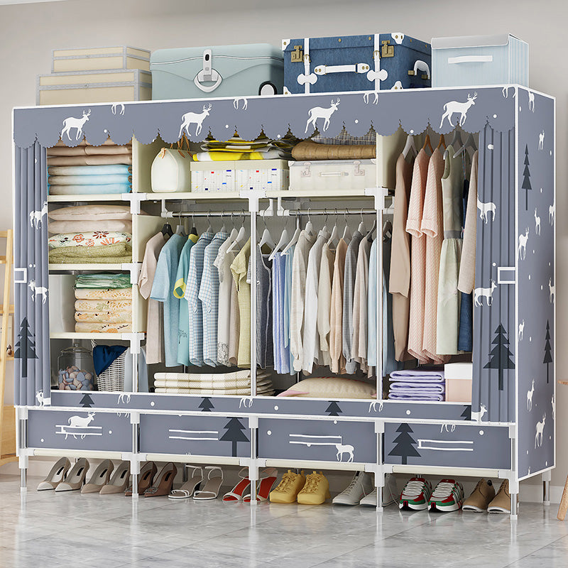 Steel Frame Wardrobe Cabinet Modern Style Wardrobe Armoire with Drawer