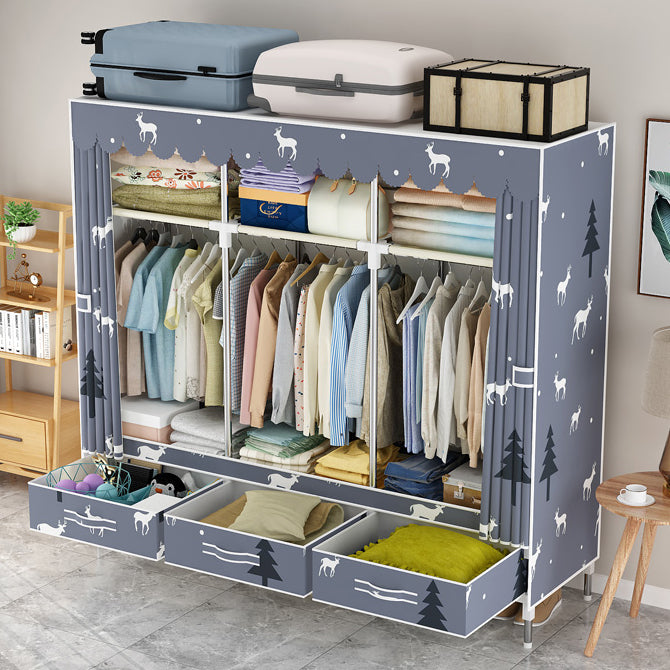 Steel Frame Wardrobe Cabinet Modern Style Wardrobe Armoire with Drawer