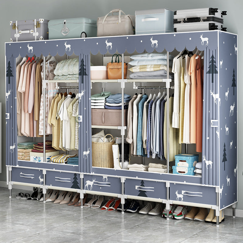 Steel Frame Wardrobe Cabinet Modern Style Wardrobe Armoire with Drawer